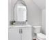 Chic powder room featuring a marble countertop, vintage mirror, and modern toilet at 3920 Cash Lndg, Marietta, GA 30066