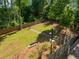 Fenced dog park featuring grassy areas, a gravel path, benches, landscaping, and shaded areas at 2479 Peachtree Ne St # 1414, Atlanta, GA 30305