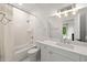 Clean bathroom featuring bright white finishes, and marble vanity with plenty of counter space at 4005 N Stratford Ne Rd, Atlanta, GA 30342