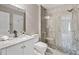 Bathroom featuring a modern vanity, glass shower, and neutral colors at 515 Old Chartwell Xing, Alpharetta, GA 30022