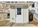 Exterior shot of the back door and staircase, set in a stone foundation with a window nearby at 1721 Hortense Nw Pl, Atlanta, GA 30318