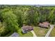 An aerial view showcasing a home nestled among lush trees near a tranquil lake at 3717 Birchbriar Ct, Decatur, GA 30034