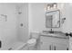 Modern bathroom featuring a marble tiled shower, granite countertop, and sleek fixtures at 3717 Birchbriar Ct, Decatur, GA 30034