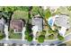 Aerial view showing a home in a neighborhood with a swimming pool and well-manicured landscaping at 4231 Shamans Dr, Marietta, GA 30062