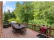 Outdoor deck with dining set, grill, and views of a wooded backyard at 4231 Shamans Dr, Marietta, GA 30062