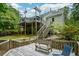 A multi-level wooden deck leads to a backyard and staircase, surrounded by lush greenery at 132 Picketts Creek Dr, Acworth, GA 30101