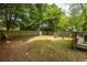 Expansive backyard features a wooden fence, mature trees and a cozy firepit area for entertaining and relaxation at 1875 Fairway Ne Cir, Atlanta, GA 30319