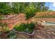 Landscaped backyard featuring a pool and wooden retaining wall at 2022 Boxwood Ln, Canton, GA 30114