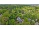 An aerial shot displays a neighborhood with lush green trees and homes featuring gray roofs and private driveways at 424 Melrose Ave, Decatur, GA 30030