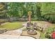 Lush backyard with fire pit and seating area surrounded by trees and greenery at 424 Melrose Ave, Decatur, GA 30030