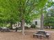 An outdoor picnic area featuring multiple picnic tables, trees and the side of a government building at 424 Melrose Ave, Decatur, GA 30030