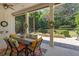 Covered outdoor patio area with dining table and lush backyard views at 8715 Islesworth Ct, Duluth, GA 30097