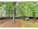 Large backyard with mature trees, playground and wood fence at 2130 Monticello Pl, Lawrenceville, GA 30043