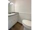 Clean bathroom featuring a modern vanity, gray countertops, and white wainscoting at 1098 Eastview Ne Cir, Conyers, GA 30012