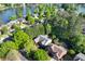 Aerial view of neighborhood homes along a lake with mature trees at 1315 Badingham Dr, Cumming, GA 30041