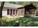 The backyard offers a charming screened porch, patio, and manicured lawn at 1315 Badingham Dr, Cumming, GA 30041