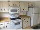 Charming kitchen with white cabinets, range, microwave and white refrigerator at 2617 Terrace Pkwy, Morrow, GA 30260