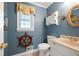 Nautical-themed powder room with a ship's wheel, patterned sink, and bright natural light at 1470 Rhododendron Nw Dr, Acworth, GA 30102