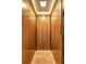 Interior of home elevator with rich wood panels, overhead lighting, and contrasting trim for a luxurious feel at 5621 Wildwood Trl, Lithonia, GA 30038