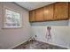 Laundry room with natural light, cabinets for storage and hook ups for appliances at 5621 Wildwood Trl, Lithonia, GA 30038