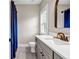 Modern bathroom with gray vanity, quartz countertop, and a walk in shower at 6351 Granbury Nw Walk, Acworth, GA 30101