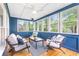Cozy sunroom with wood floors, wainscoting, ample windows, and seating area with accent pillows at 2773 Brookgrove Se Ln, Atlanta, GA 30339