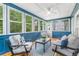 Inviting sunroom with large windows, blue accent walls, and comfortable seating at 2773 Brookgrove Se Ln, Atlanta, GA 30339