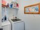 Efficient laundry room featuring a modern washer and dryer, complemented by stylish decor and ample storage at 2602 Midler Ct, Buford, GA 30519