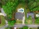 Stunning aerial view of a home with a backyard pool, hot tub, and beautifully landscaped greenery at 575 Indian Hills Pkwy, Marietta, GA 30068