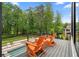 Relaxing deck featuring comfortable seating and scenic views of the lush greenery and sparkling pool area at 575 Indian Hills Pkwy, Marietta, GA 30068