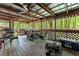 Relaxing covered patio features ceiling fans, wood flooring, and view of the backyard. Perfect for entertaining guests at 5855 Willis Ln, Cumming, GA 30040