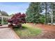 A serene backyard with lush greenery, featuring a beautiful red maple tree as a focal point at 205 Devon Downs Pl, Alpharetta, GA 30005