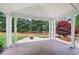 Covered patio perfect for outdoor entertaining and relaxing, with views of the landscaped backyard at 205 Devon Downs Pl, Alpharetta, GA 30005