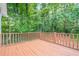 Wooden deck in backyard surrounded by mature trees and chain-link fence at 2326 Westland Way, Acworth, GA 30102