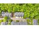 Aerial view of townhomes, lush greenery, and a neighborhood street at 5407 Waters Edge Trl, Roswell, GA 30075