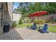 Secluded patio with beautiful landscaping and an umbrella at 1811 Kent Ave, Dunwoody, GA 30338
