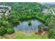Community pond with a dock and trees, providing a scenic view and recreational opportunities for residents at 449 Highlands Loop, Woodstock, GA 30188