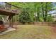 Backyard with a deck, lush trees, and a wood privacy fence, perfect for outdoor enjoyment at 4560 Weathervane Dr, Alpharetta, GA 30022