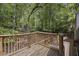 Outdoor deck with wood railing and views of surrounding mature trees at 4274 Revere Cir, Marietta, GA 30062