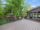 Wooden deck overlooking a lush, green backyard at 6615 Callanwalde Ct, Suwanee, GA 30024