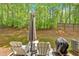 Inviting backyard patio with lawn furniture and a view of the wooded area at 261 Venture Path, Hiram, GA 30141