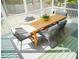 Screened in patio with wood table and seating, ideal for outdoor dining at 4015 Dodds Grove Ln, Alpharetta, GA 30009
