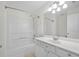 Bright bathroom featuring a vanity with storage, shower-tub combination, and neutral finishes offer a refreshing space at 5589 Trace Views Dr, Norcross, GA 30071
