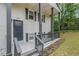 A close-up of the covered front porch and front door at 6547 Demere Dr, Morrow, GA 30260