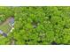 Aerial view showcasing a home nestled within a lush, dense forest setting at 2539 Lakeside Dr, Villa Rica, GA 30180