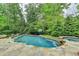 Backyard oasis featuring a large pool, spa, and surrounding greenery at 5475 Trowbridge Dr, Dunwoody, GA 30338