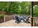 Spacious wooden deck featuring outdoor seating and a table, surrounded by lush greenery at 6000 Hampton Bluff Way, Roswell, GA 30075