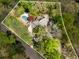 Aerial view of a lush, wooded lot surrounds this home with a pool and manicured landscaping at 6525 Old Riverside Nw Dr, Sandy Springs, GA 30328
