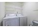 Neat laundry room with washer, dryer, and white wire shelving at 223 Tuxworth Cir, Decatur, GA 30033