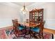 Formal dining room featuring a large wooden table, blue upholstered chairs, and elegant china cabinet at 2321 Edgemere Lake Cir, Marietta, GA 30062